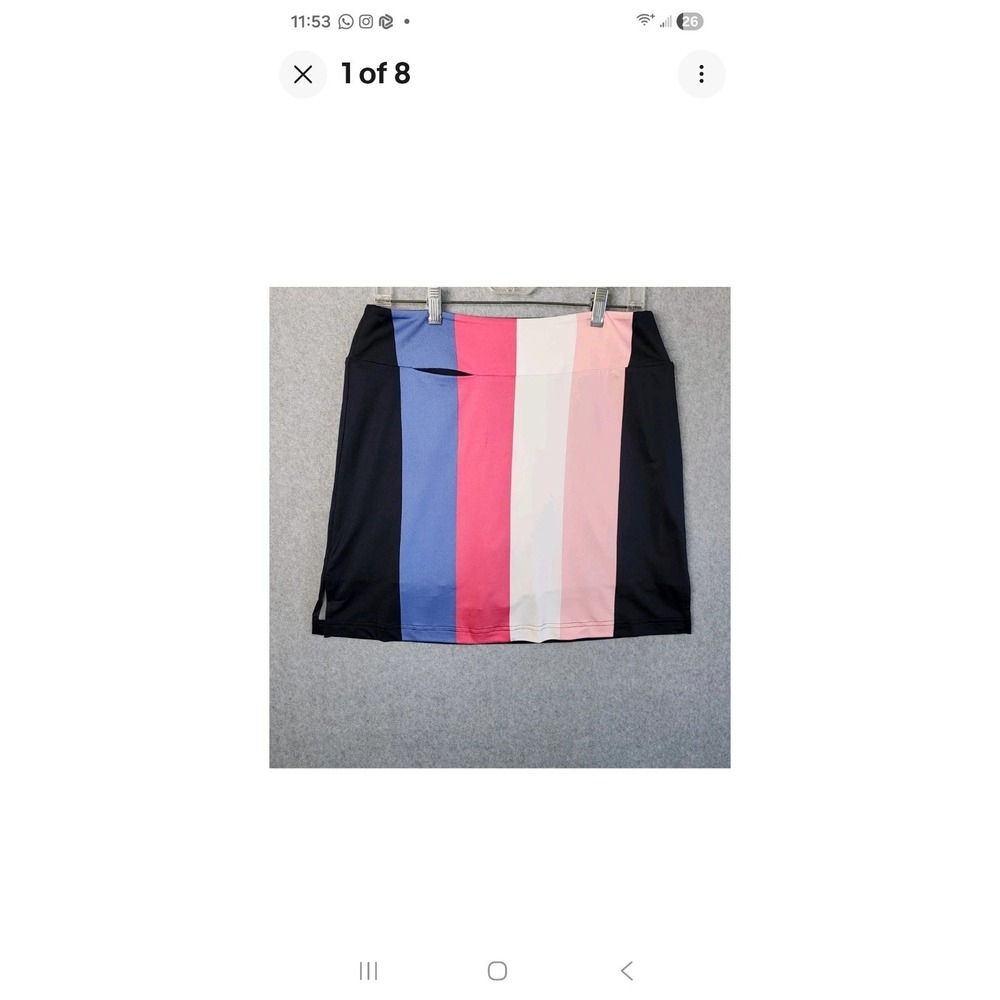 GOLFTINI Connection-Long Pull-On Skort Golf A-Line Size Large Striped‎ NEW